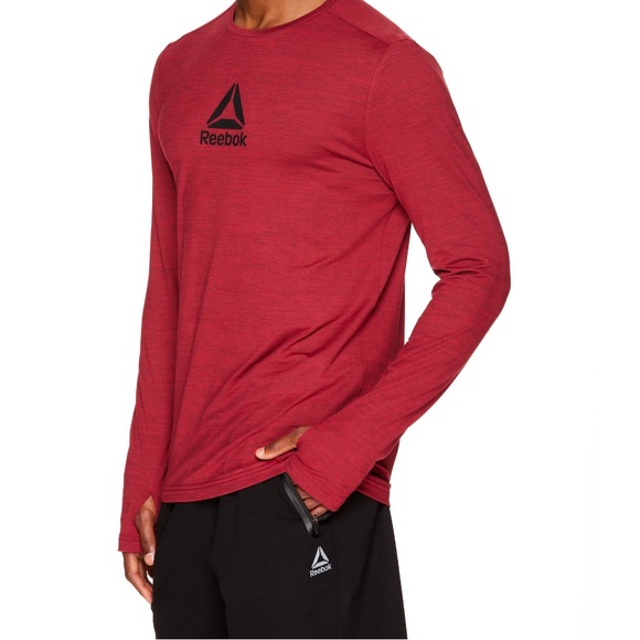 👟🏃♂️ Reebok Men’s Heathered RED long sleeve Color GARNET HEATHER - Picture 2 of 5